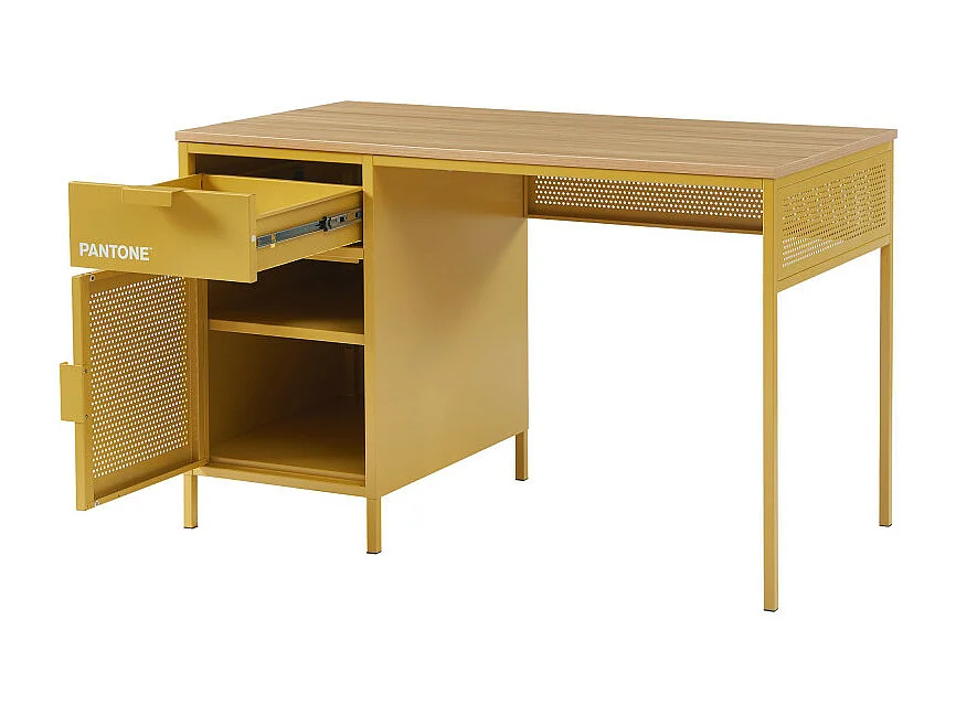 Nino - Bureau 1 porte 1 tiroir en métal PANTONE L120cm - Jaune moutarde