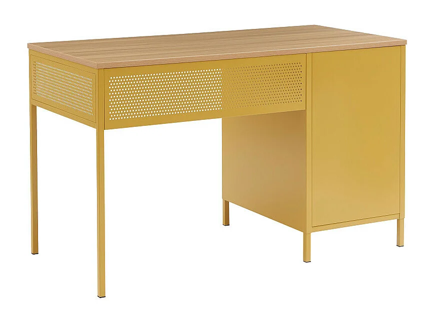 Nino - Bureau 1 porte 1 tiroir en métal PANTONE L120cm - Jaune moutarde