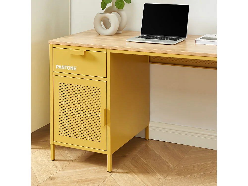 Nino - Bureau 1 porte 1 tiroir en métal PANTONE L120cm - Jaune moutarde
