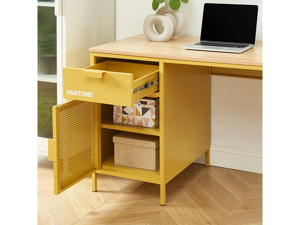 Nino - Bureau 1 porte 1 tiroir en métal PANTONE L120cm - Jaune moutarde