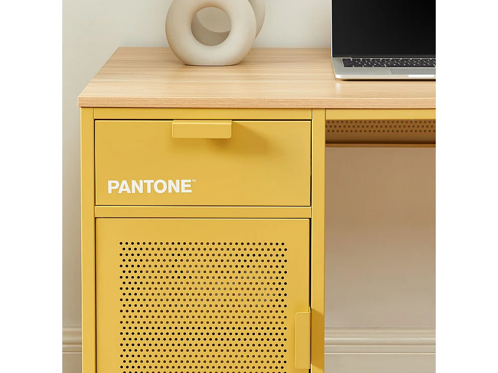 Nino - Bureau 1 porte 1 tiroir en métal PANTONE L120cm - Jaune moutarde