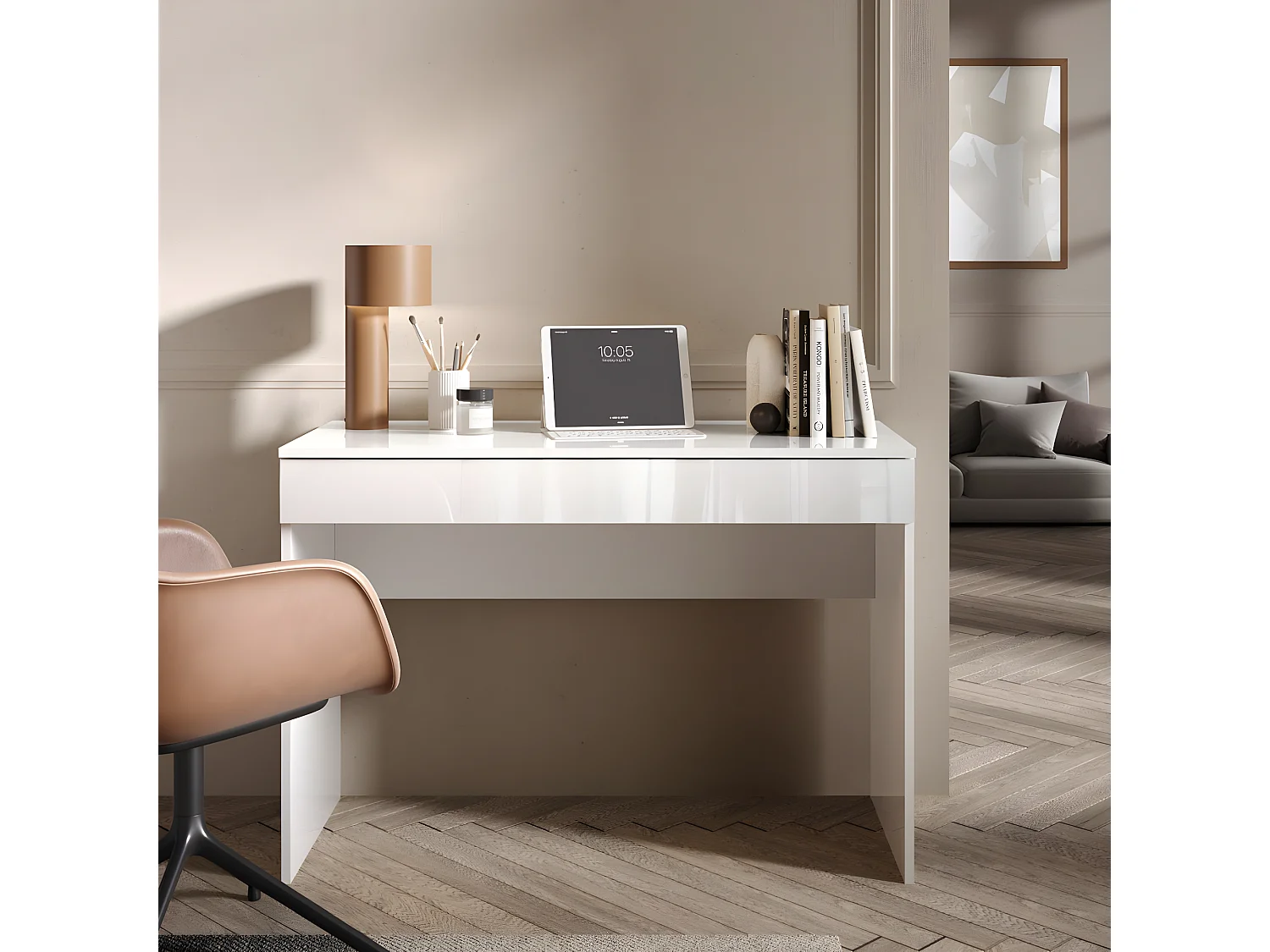 Bureau 1 tiroir 110 cm laqué Blanc brillant - TORINO
