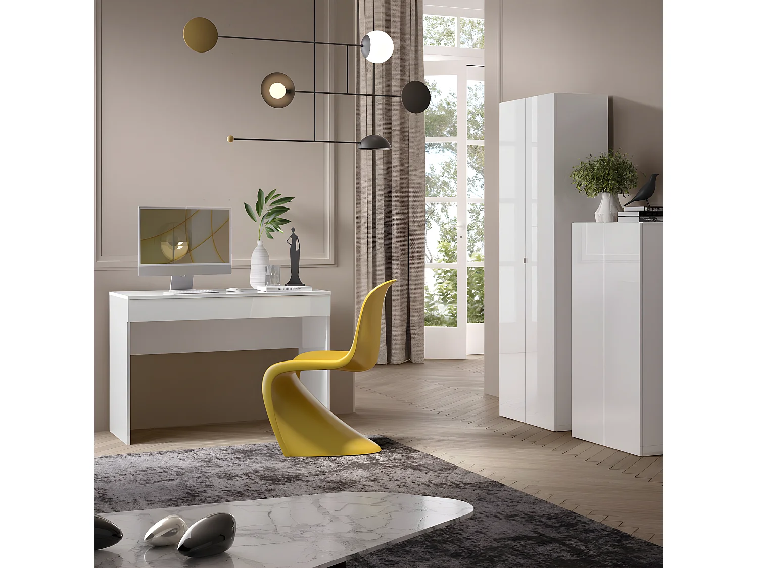 Bureau 1 tiroir 110 cm laqué Blanc brillant - TORINO