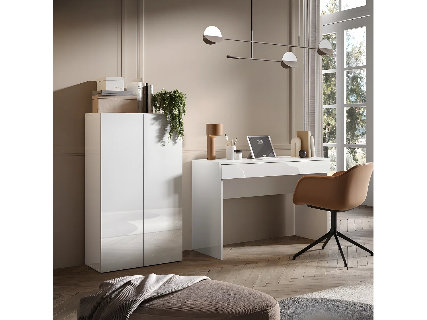 Bureau 1 tiroir 110 cm laqué Blanc brillant - TORINO