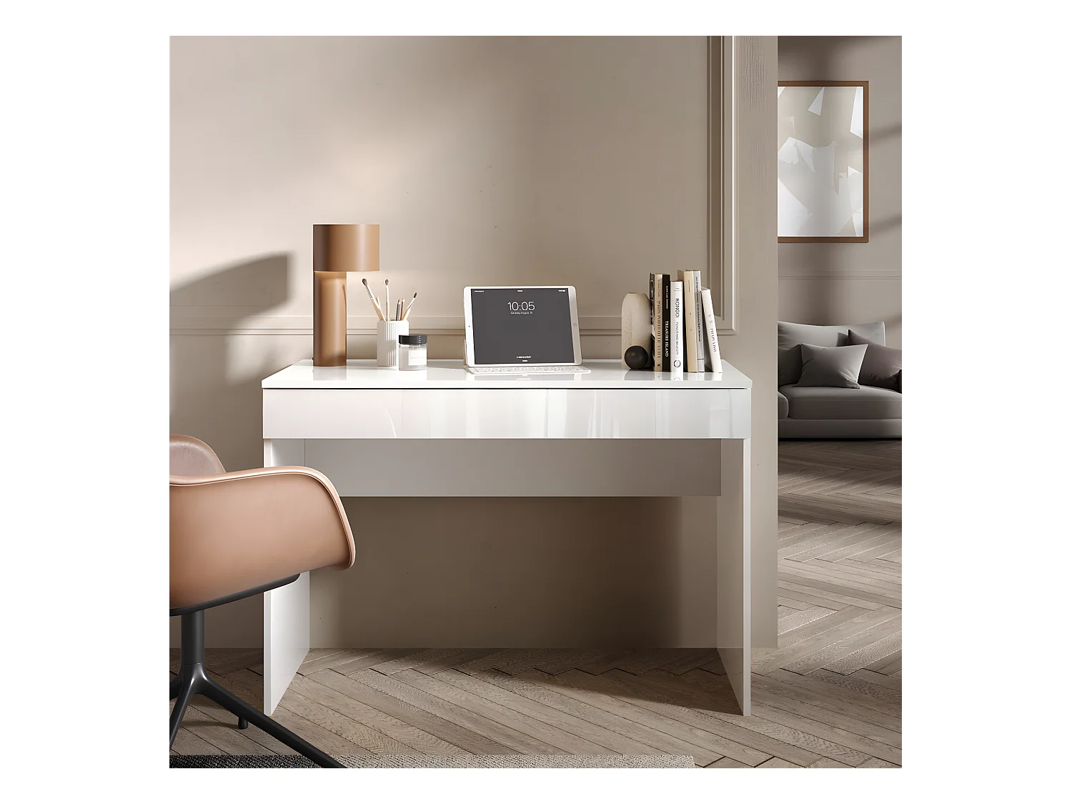 Bureau 1 tiroir 110 cm laqué Blanc brillant - TORINO