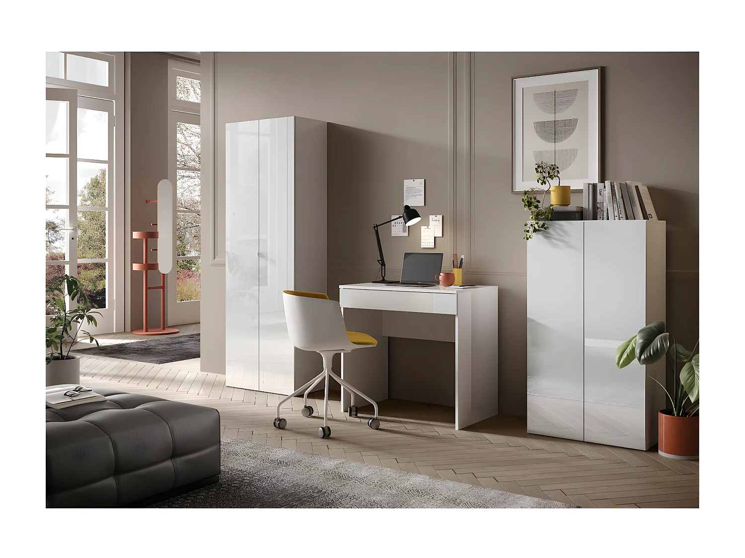 Bureau 1 tiroir 78 cm laqué Blanc brillant - TORINO