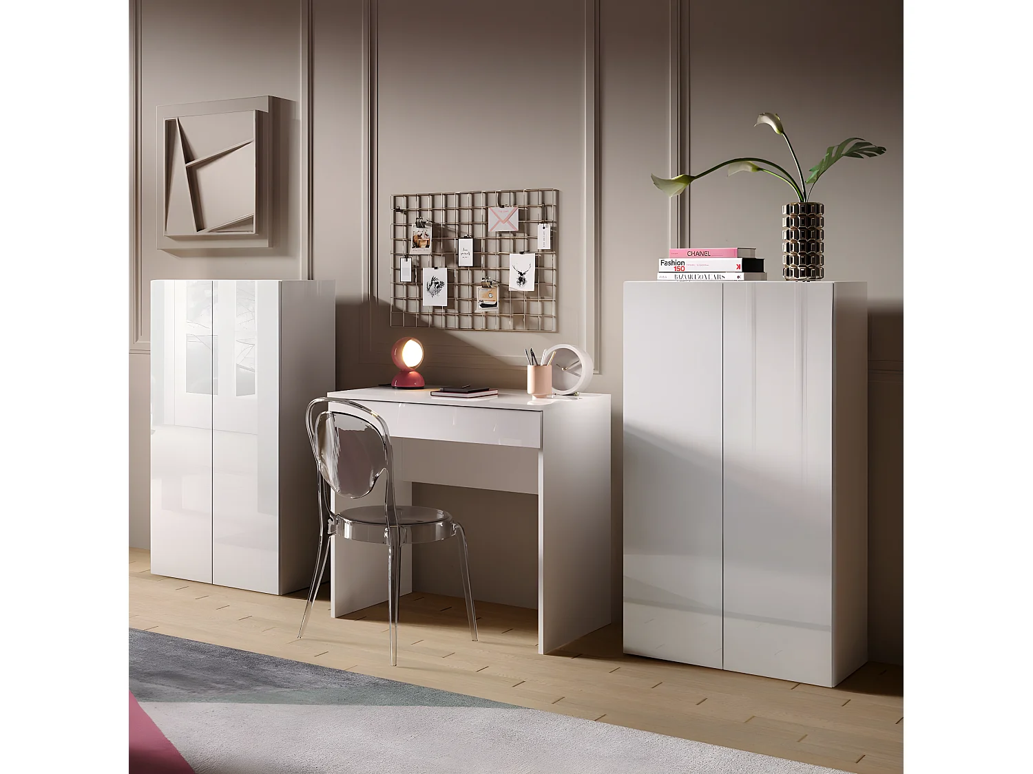 Bureau 1 tiroir 78 cm laqué Blanc brillant - TORINO