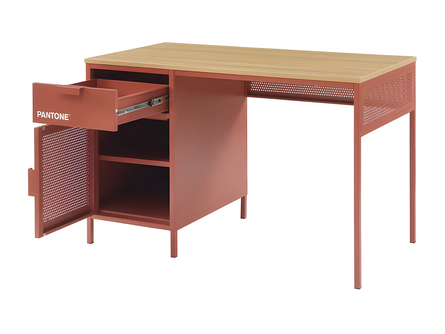 Nino - Bureau 1 porte 1 tiroir en métal PANTONE L120cm - Terracotta