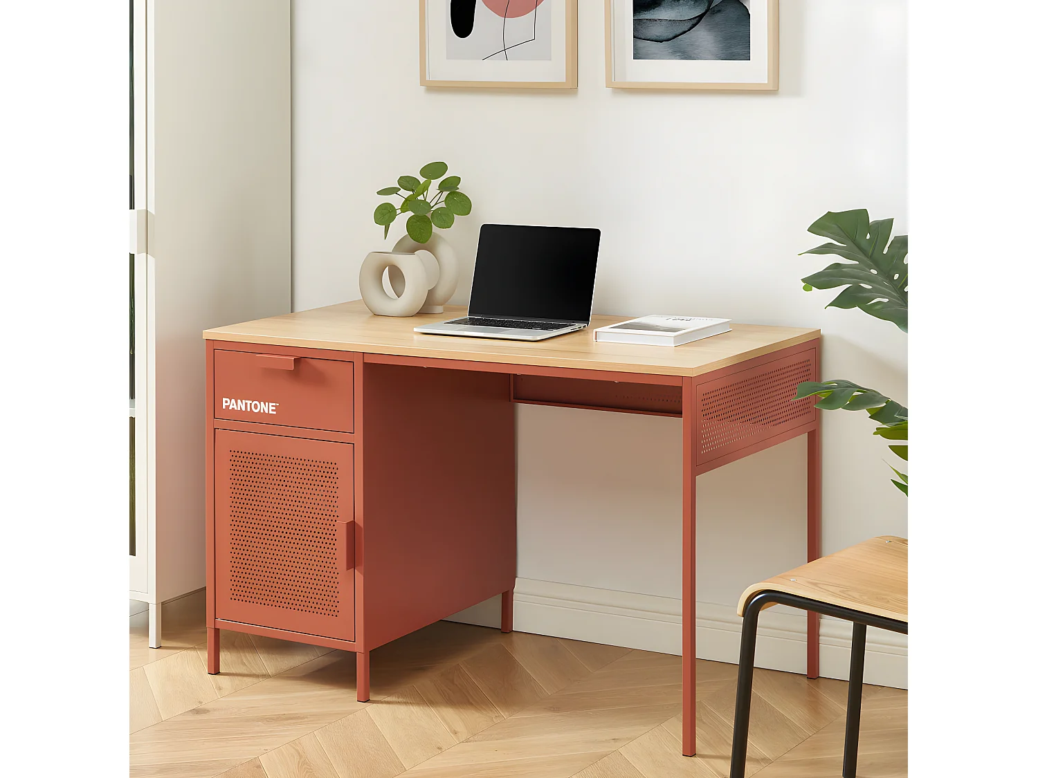 Nino - Bureau 1 porte 1 tiroir en métal PANTONE L120cm - Terracotta