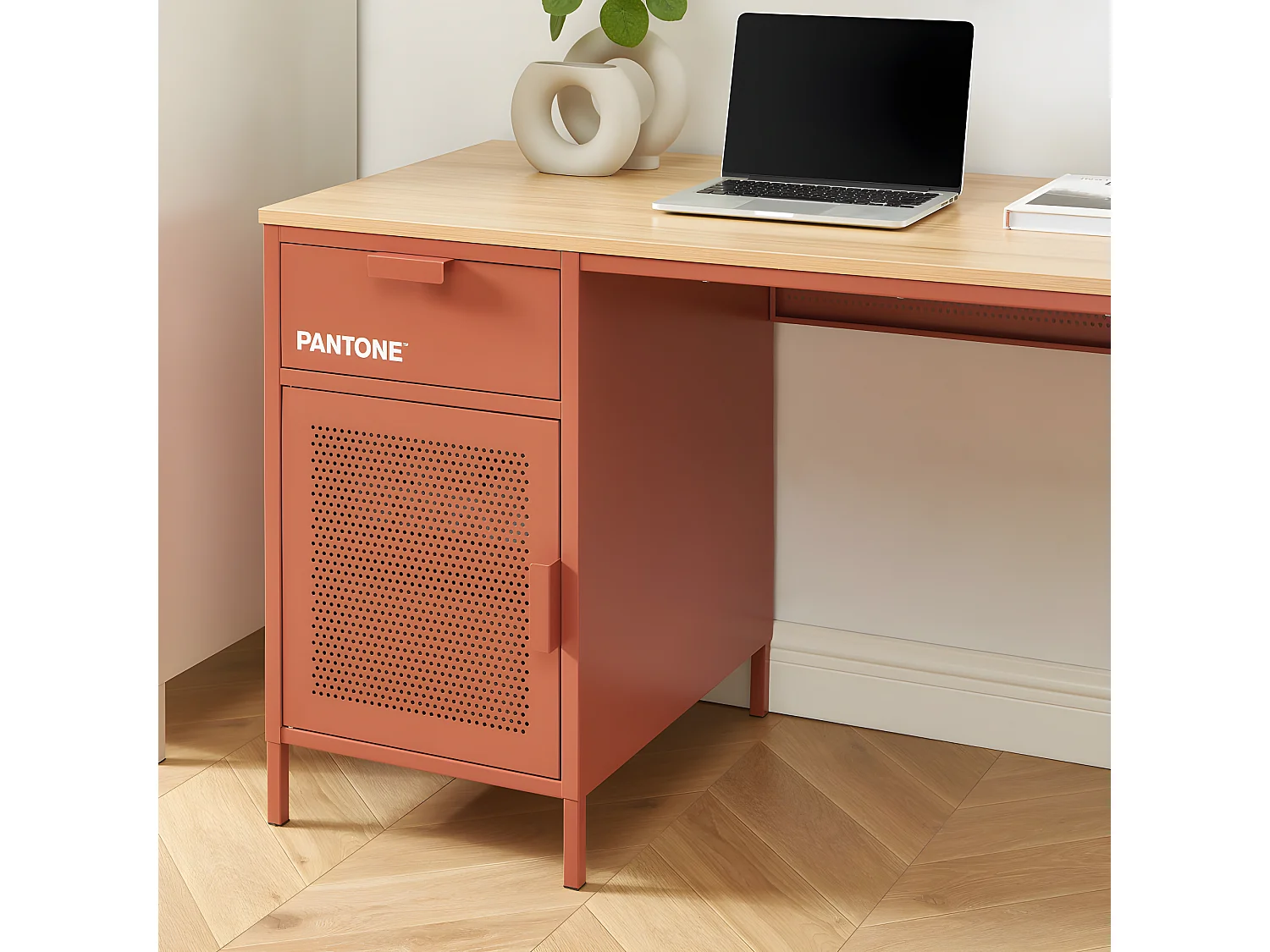 Nino - Bureau 1 porte 1 tiroir en métal PANTONE L120cm - Terracotta