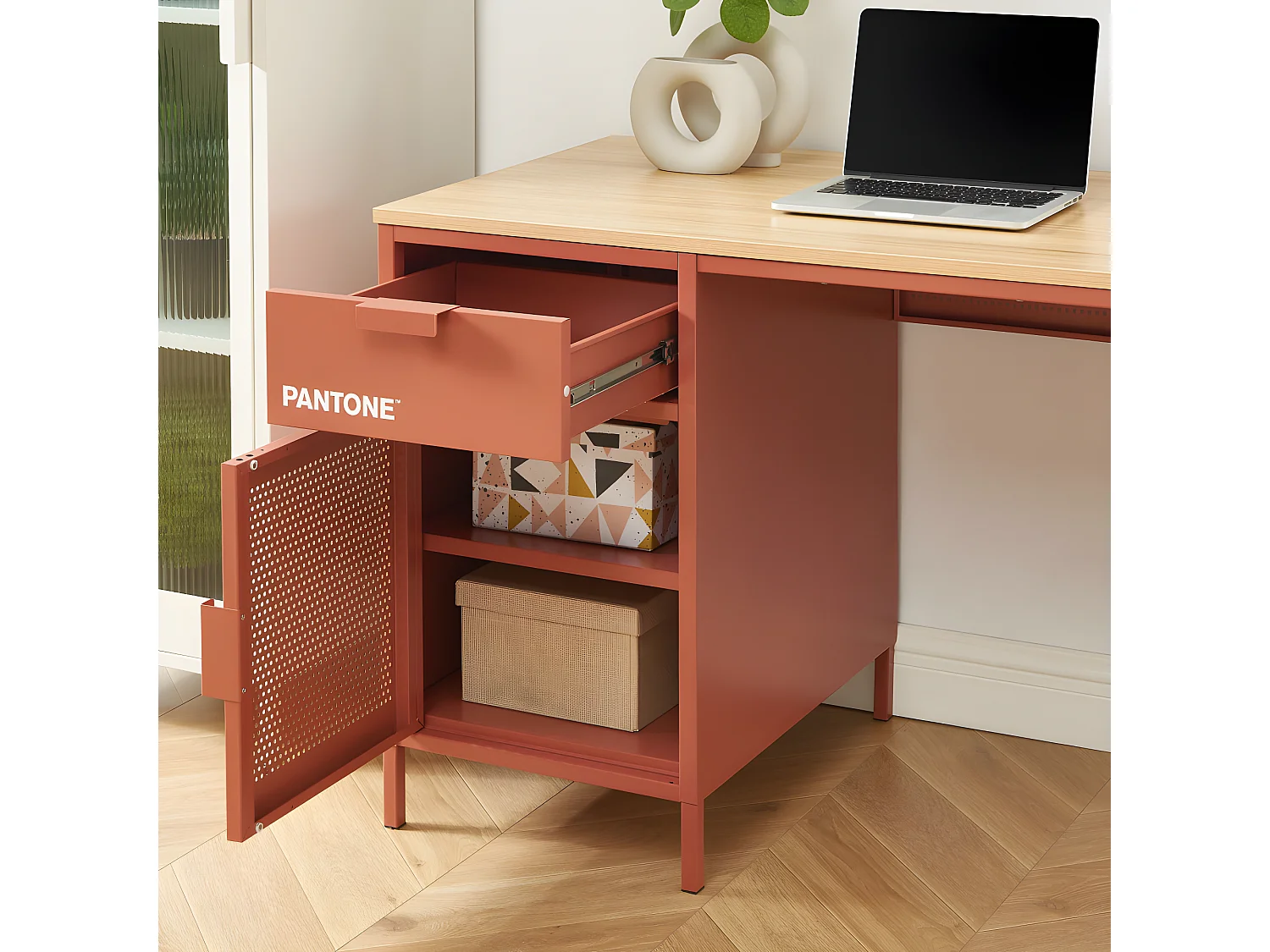 Nino - Bureau 1 porte 1 tiroir en métal PANTONE L120cm - Terracotta