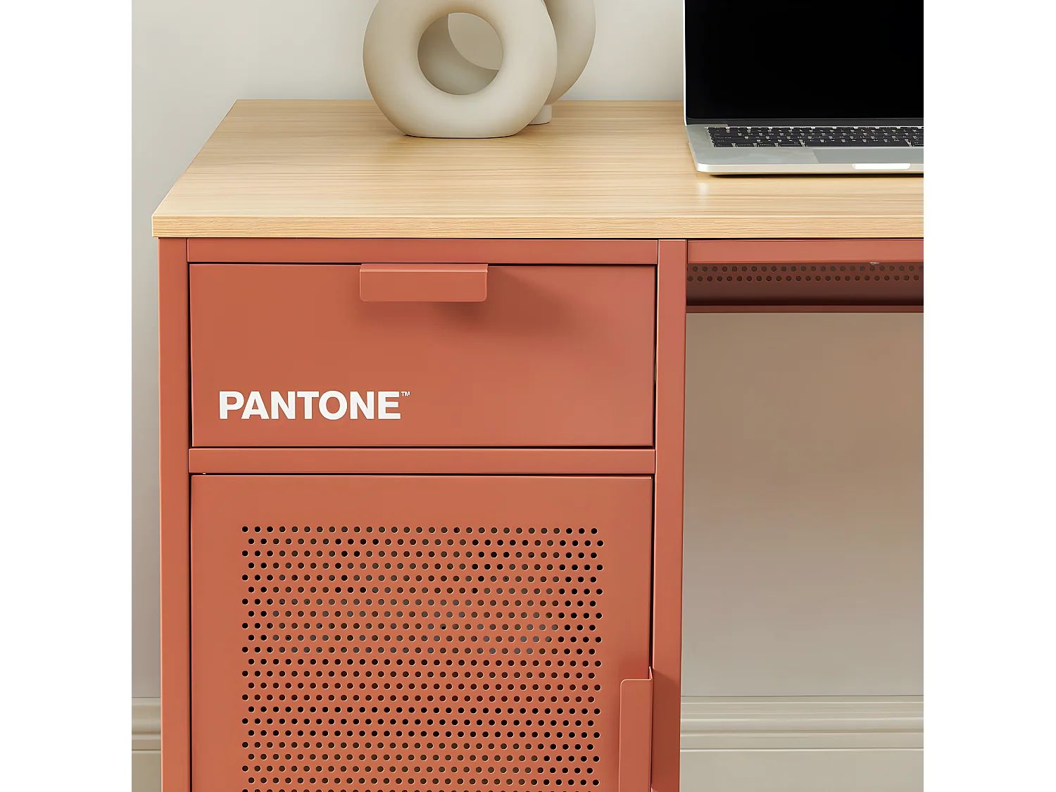 Nino - Bureau 1 porte 1 tiroir en métal PANTONE L120cm - Terracotta