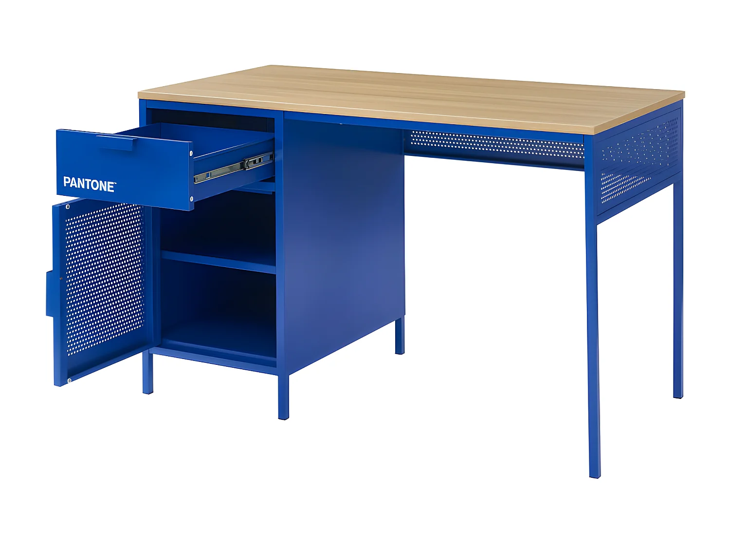 Nino - Bureau 1 porte 1 tiroir en métal PANTONE L120cm - Bleu électrique