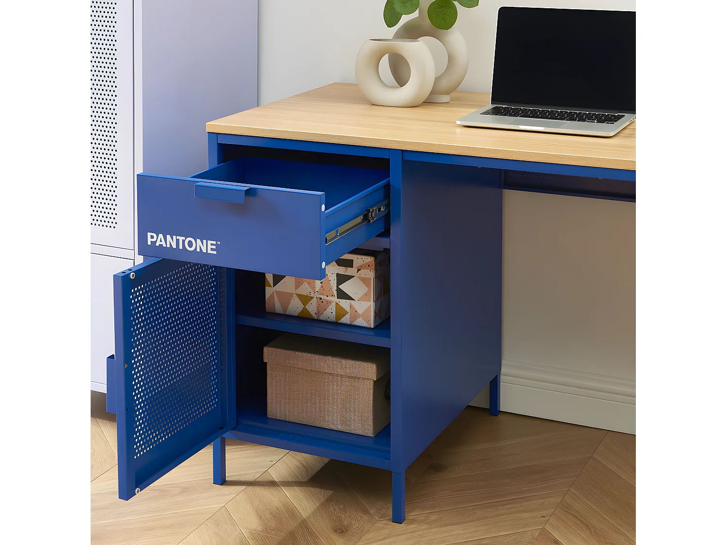Nino - Bureau 1 porte 1 tiroir en métal PANTONE L120cm - Bleu électrique