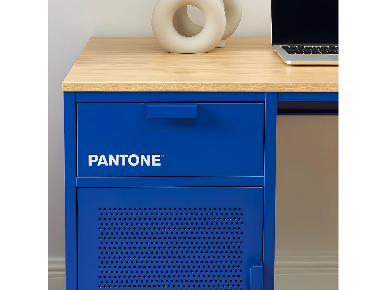 Nino - Bureau 1 porte 1 tiroir en métal PANTONE L120cm - Bleu électrique