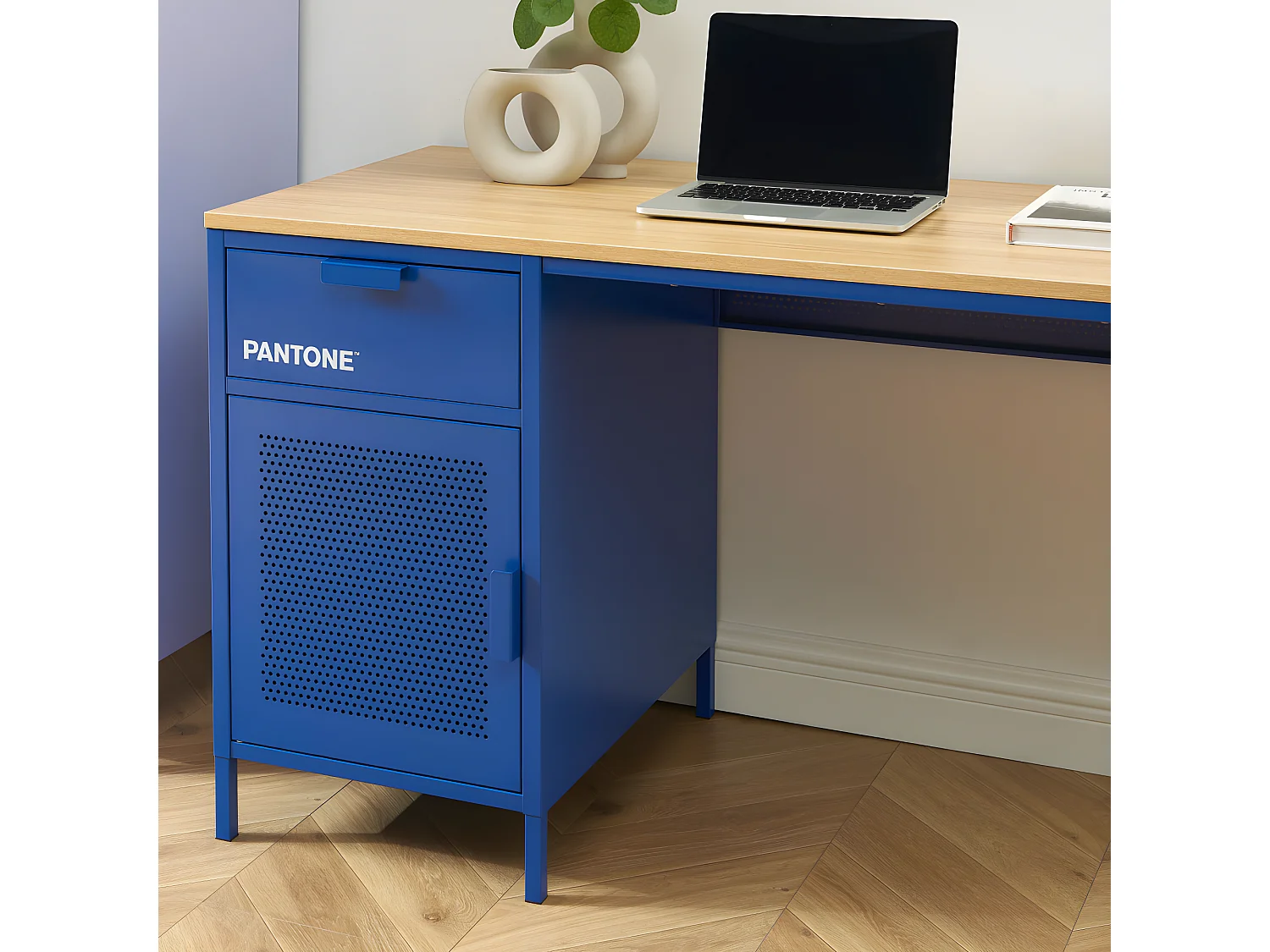Nino - Bureau 1 porte 1 tiroir en métal PANTONE L120cm - Bleu électrique