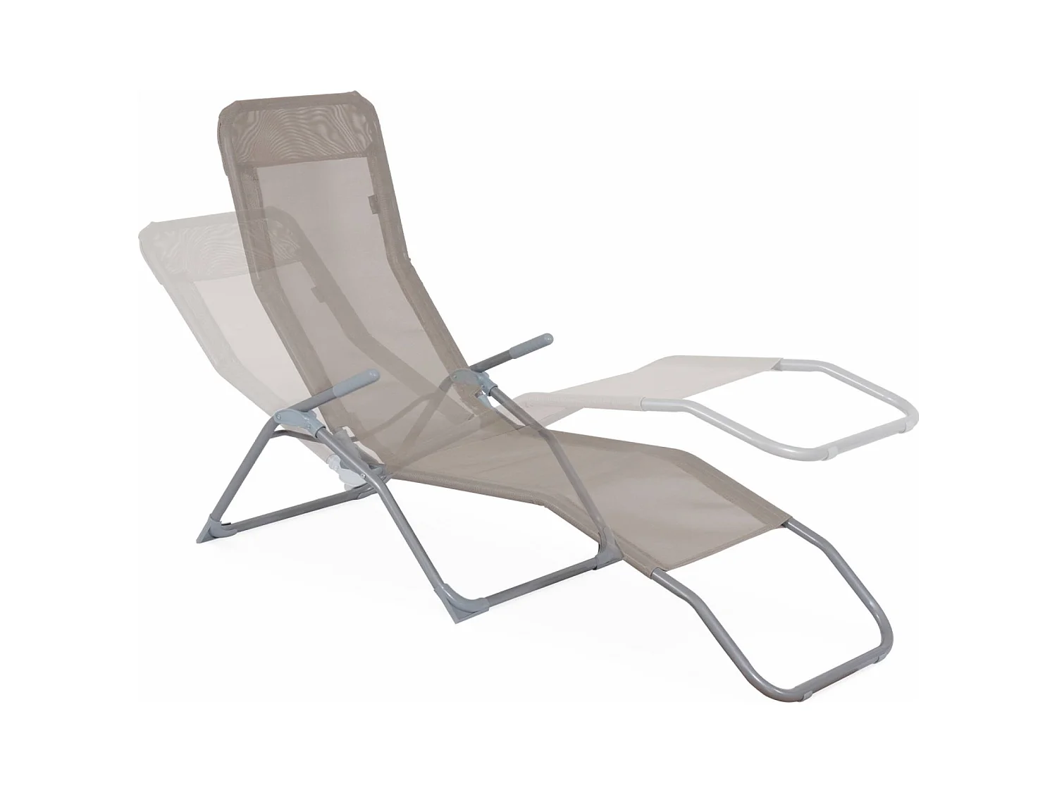 Lot de 4 bains de soleil pliants - Levito Taupe - Transats textilène 2 positions. chaises longues