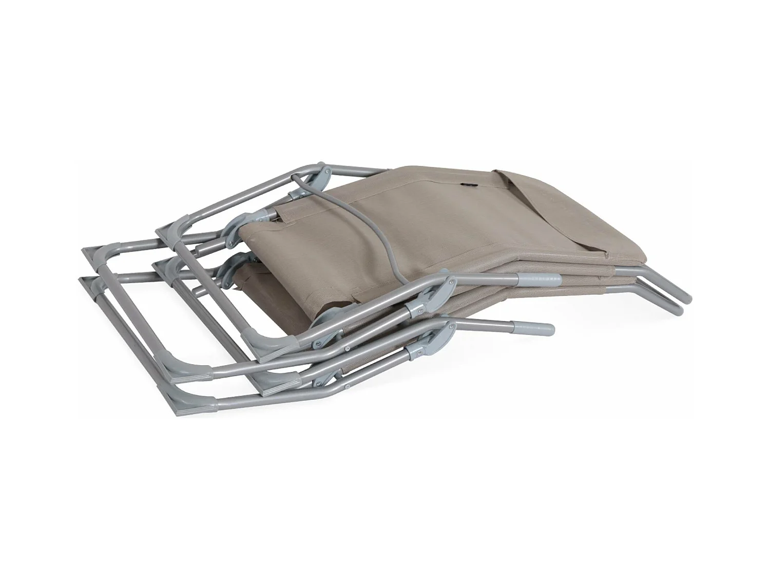Lot de 4 bains de soleil pliants - Levito Taupe - Transats textilène 2 positions. chaises longues