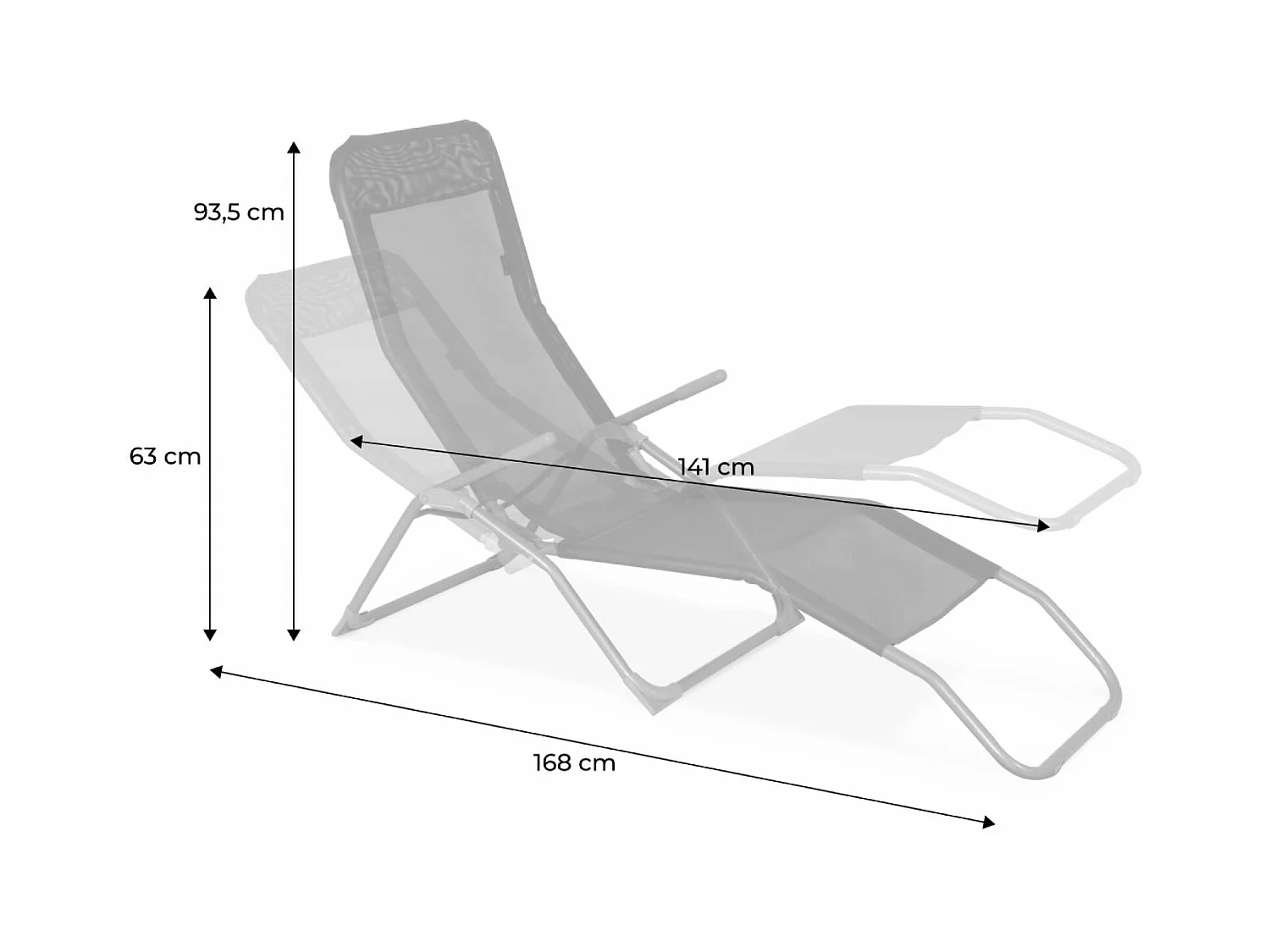 Lot de 4 bains de soleil pliants - Levito Taupe - Transats textilène 2 positions. chaises longues
