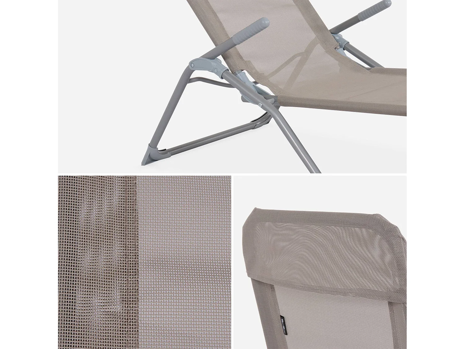 Set 4  lettini prendisole pieghevoli in textilene  e multiposizione, Levito x4, Talpa, 57x168x93 cm