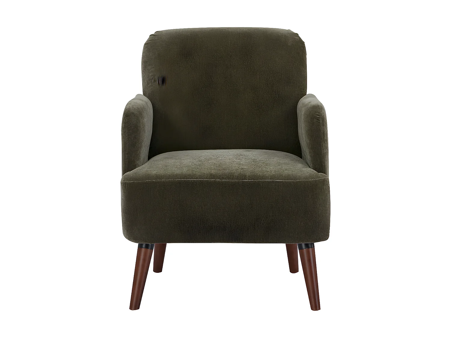 Brooks - Fauteuil rétro en tissu chenille pieds bois foncé - Vert kaki