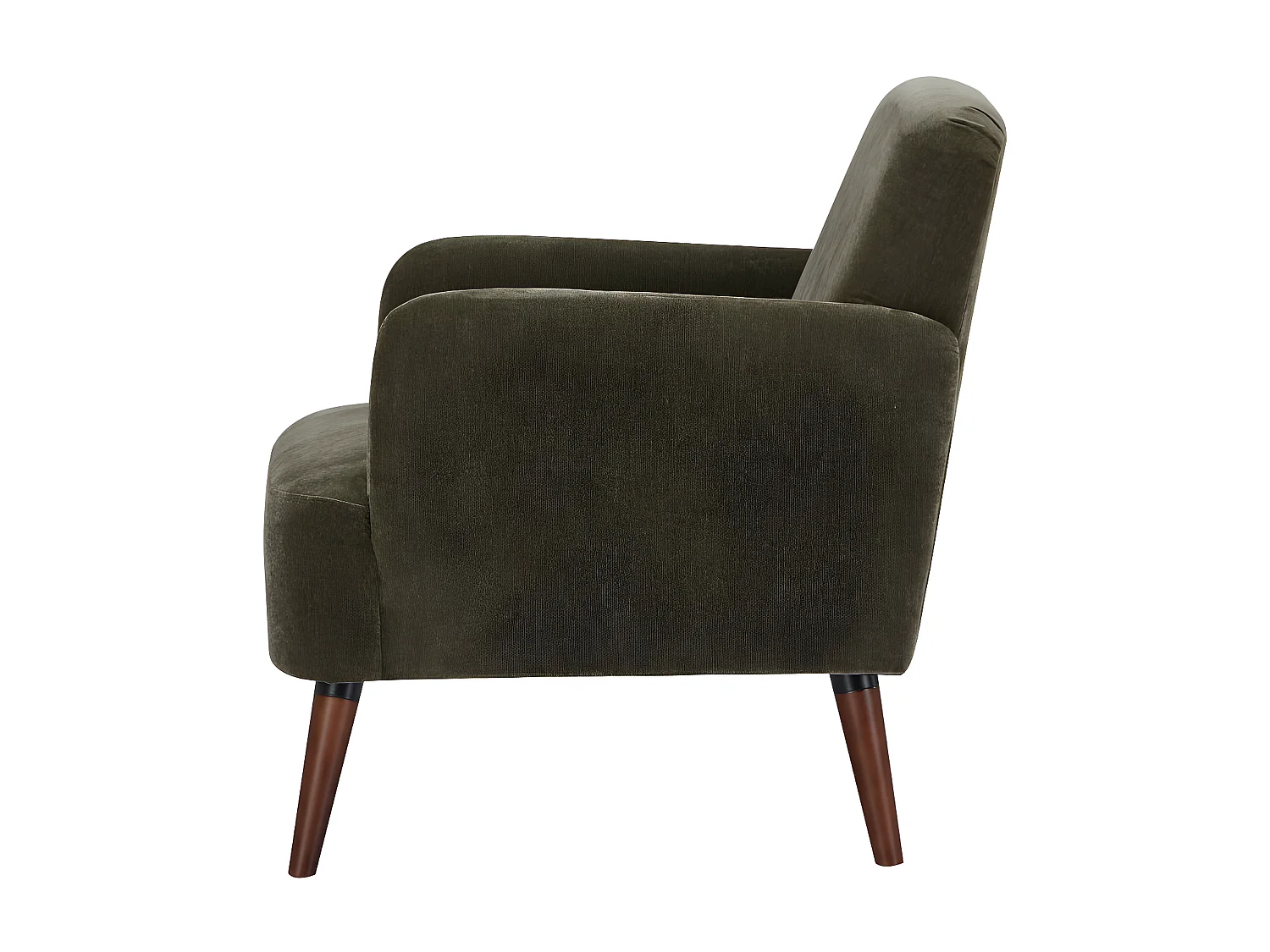 Brooks - Fauteuil rétro en tissu chenille pieds bois foncé - Vert kaki