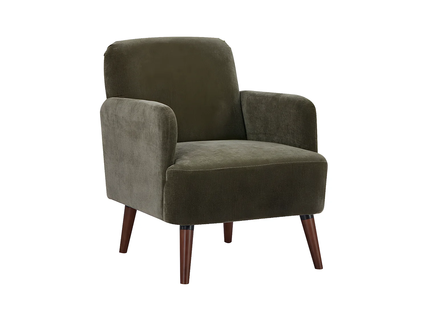 Brooks - Fauteuil rétro en tissu chenille pieds bois foncé - Vert kaki