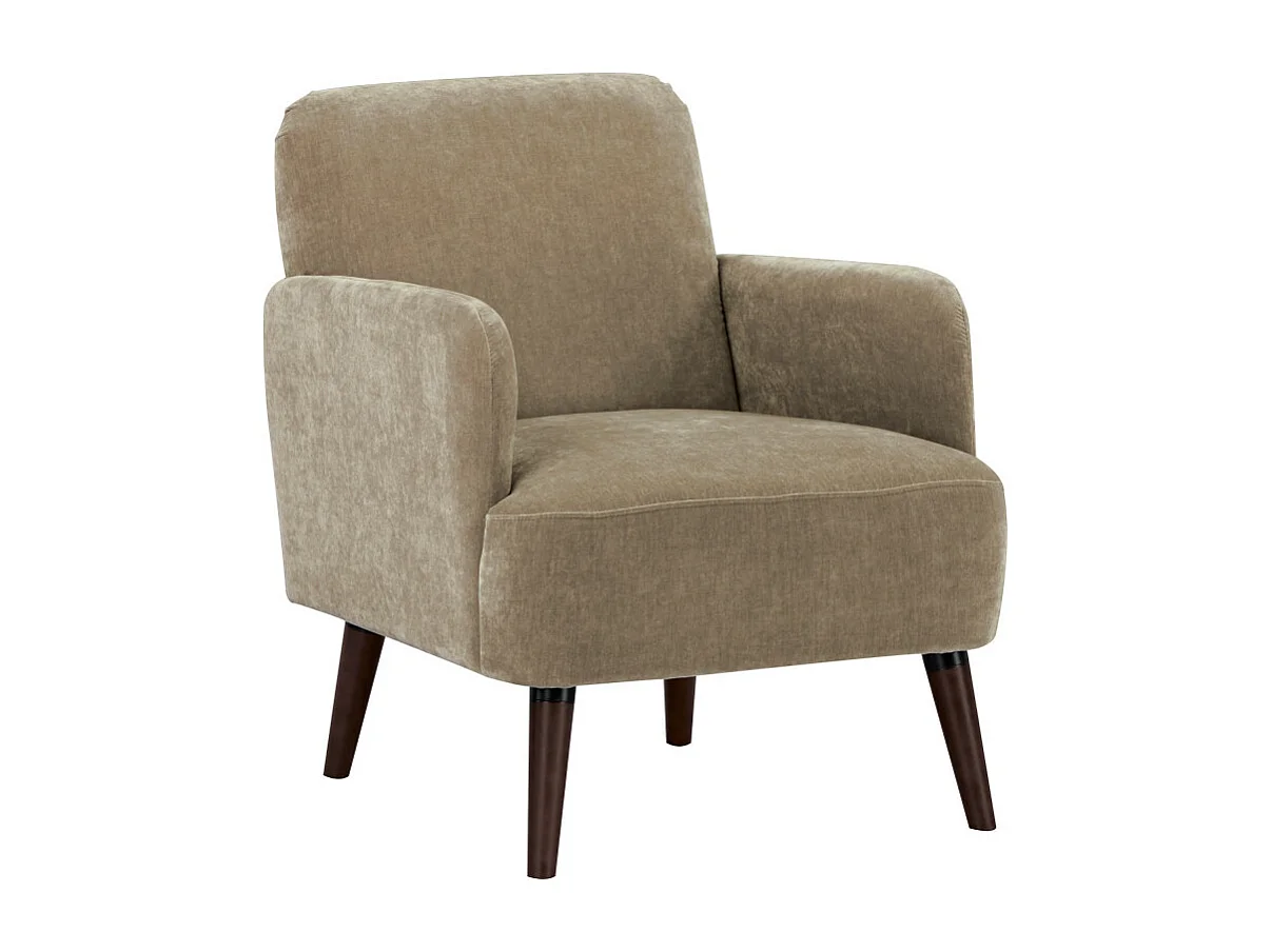 Brooks - Fauteuil rétro en tissu chenille pieds bois foncé - Taupe