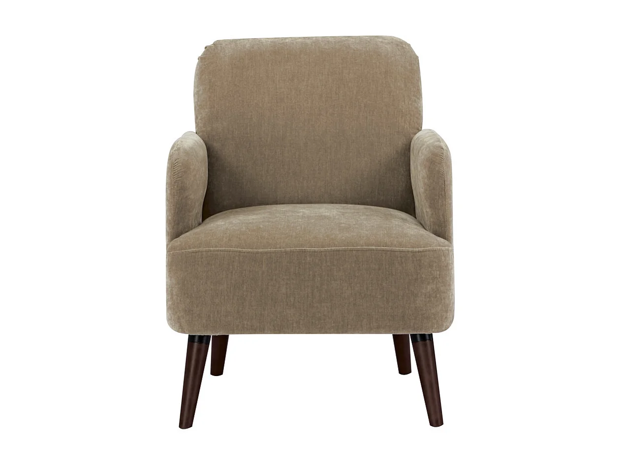 Brooks - Fauteuil rétro en tissu chenille pieds bois foncé - Taupe