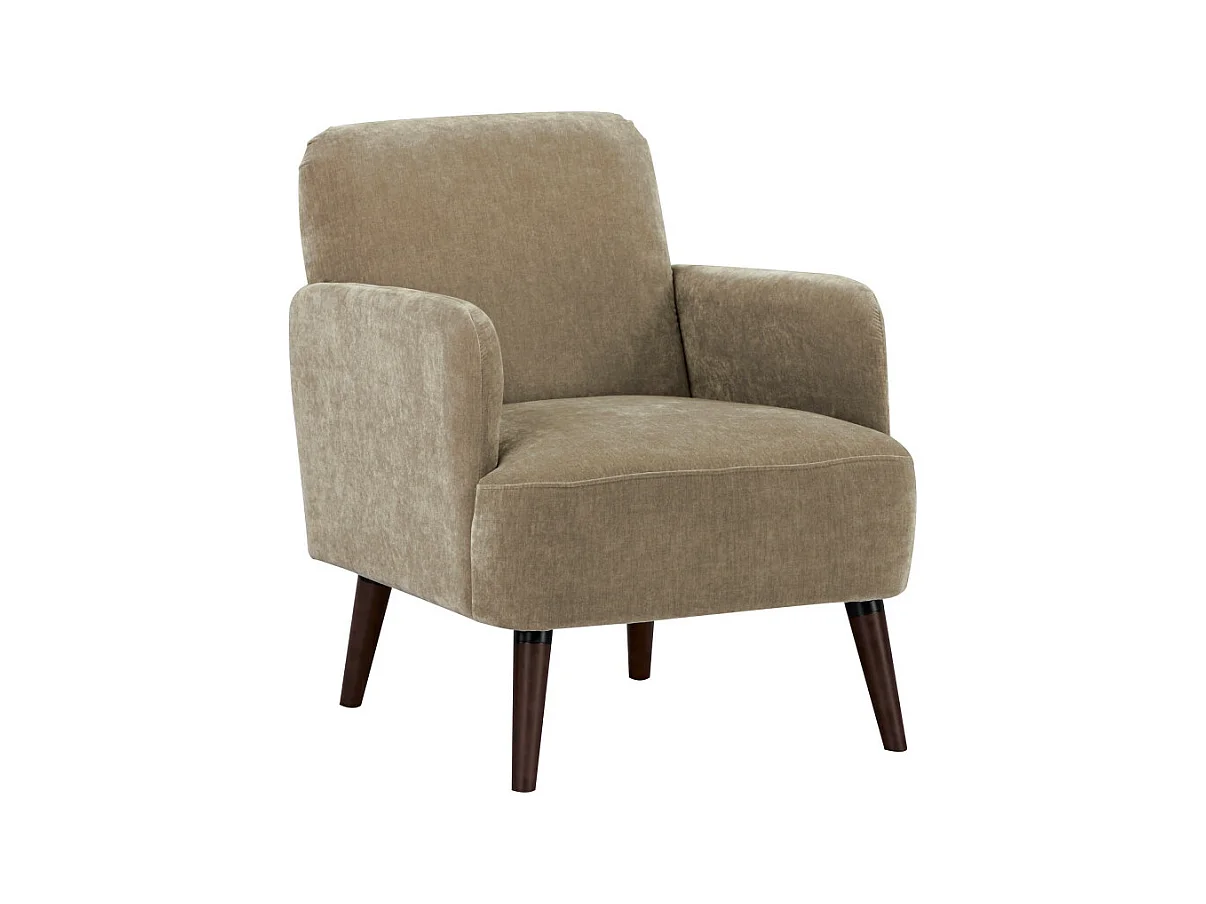 Brooks - Fauteuil rétro en tissu chenille pieds bois foncé - Taupe