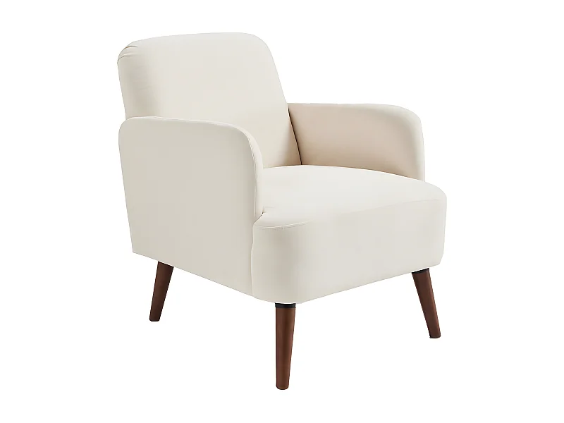 Brooks - Fauteuil rétro en tissu chenille pieds bois foncé - Écru