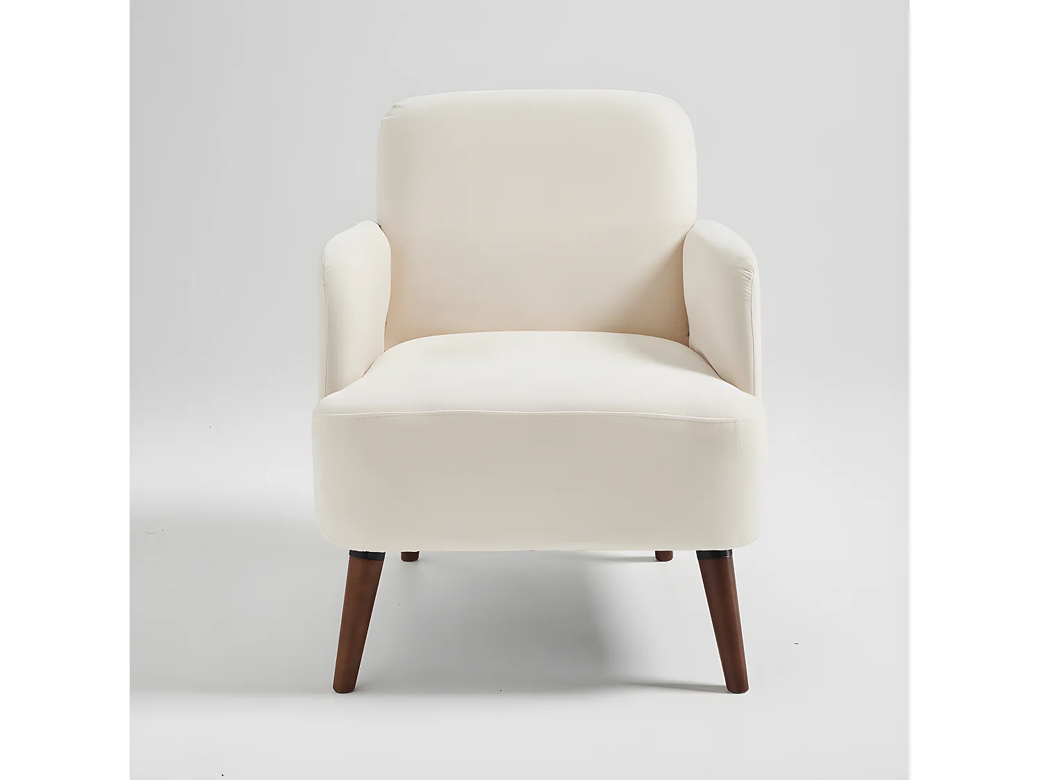 Brooks - Fauteuil rétro en tissu chenille pieds bois foncé - Écru