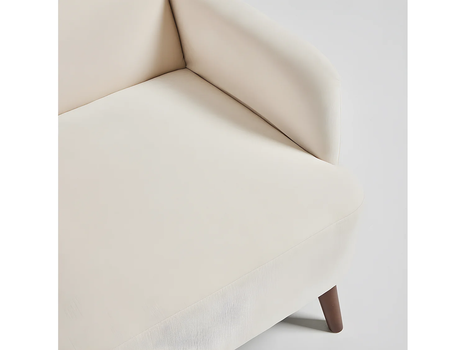 Brooks - Fauteuil rétro en tissu chenille pieds bois foncé - Écru