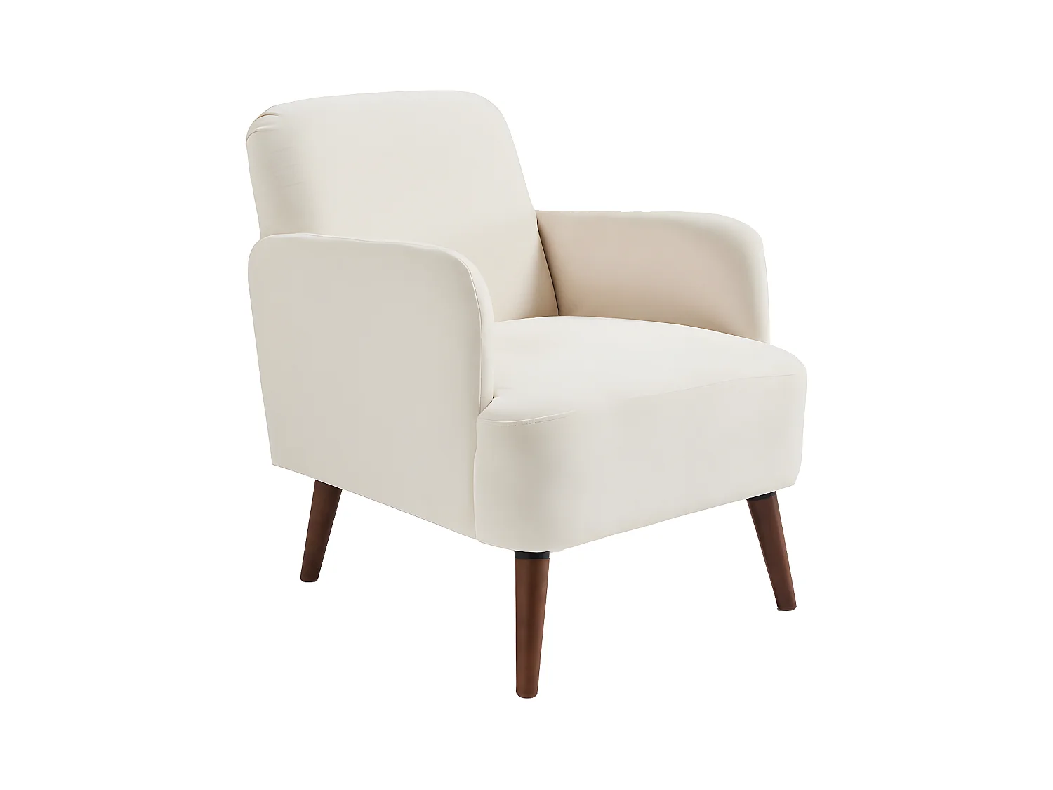 Brooks - Fauteuil rétro en tissu chenille pieds bois foncé - Écru