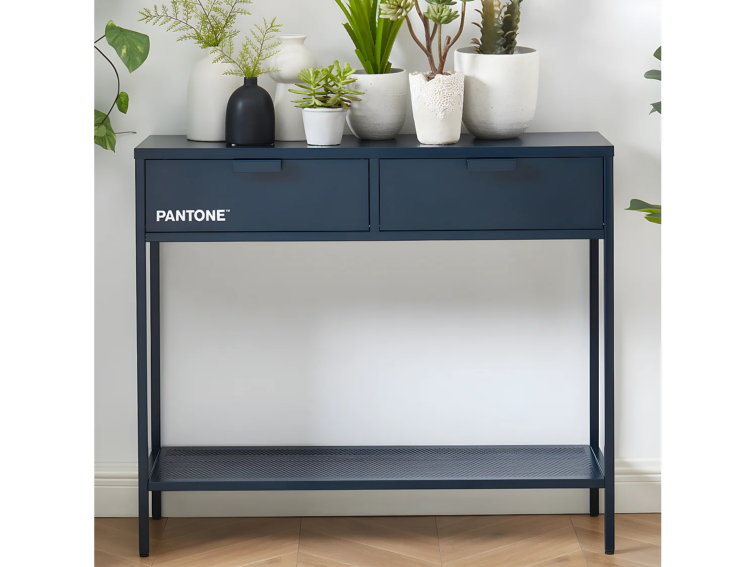 Nino - Console 2 tiroirs en métal PANTONE L100cm - Bleu nuit