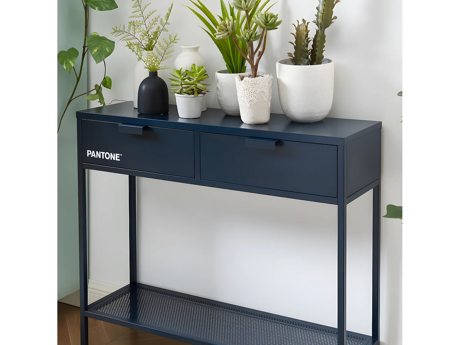 Nino - Console 2 tiroirs en métal PANTONE L100cm - Bleu nuit