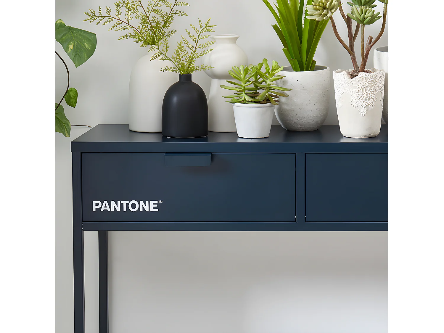 Nino - Console 2 tiroirs en métal PANTONE L100cm - Bleu nuit