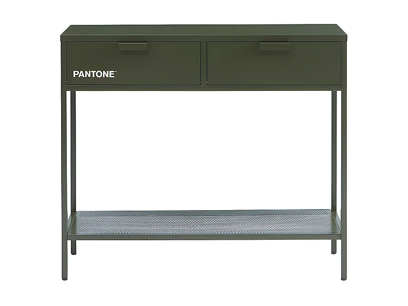 Nino - Console 2 tiroirs en métal PANTONE L100cm - Vert kaki