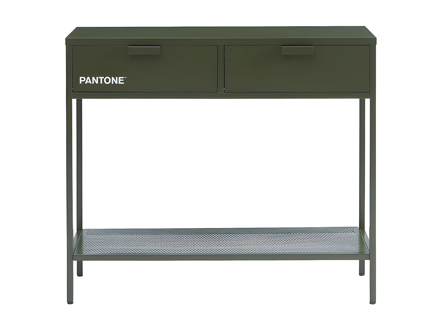 Nino - Console 2 tiroirs en métal PANTONE L100cm - Vert kaki