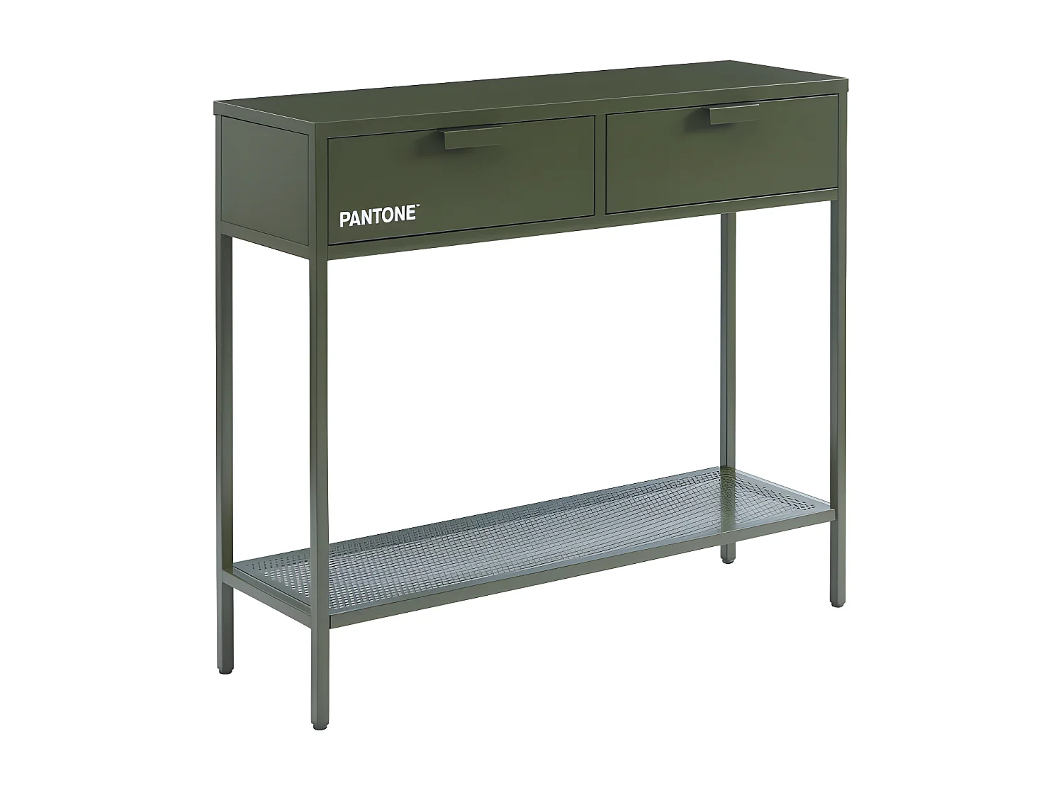 Nino - Console 2 tiroirs en métal PANTONE L100cm - Vert kaki