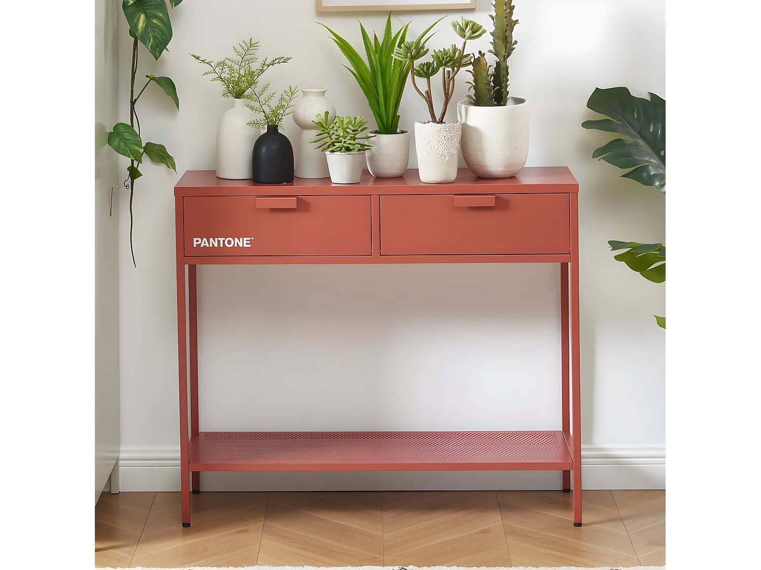 Nino - Console 2 tiroirs en métal PANTONE L100cm - Terracotta
