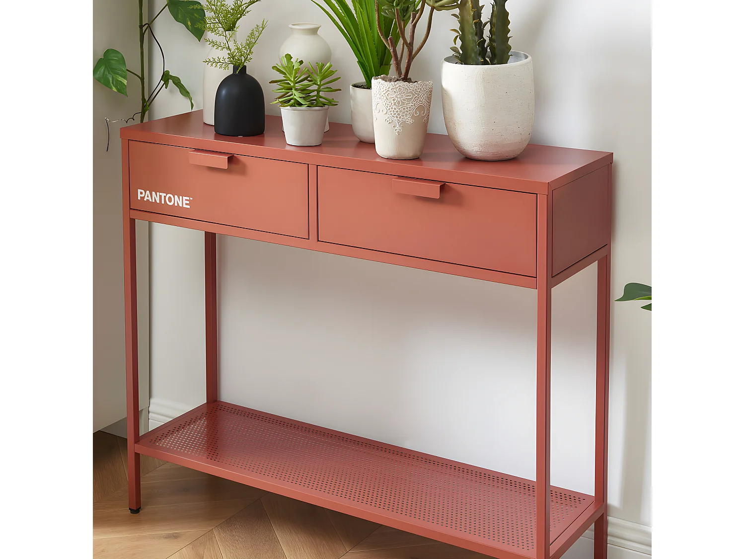 Nino - Console 2 tiroirs en métal PANTONE L100cm - Terracotta