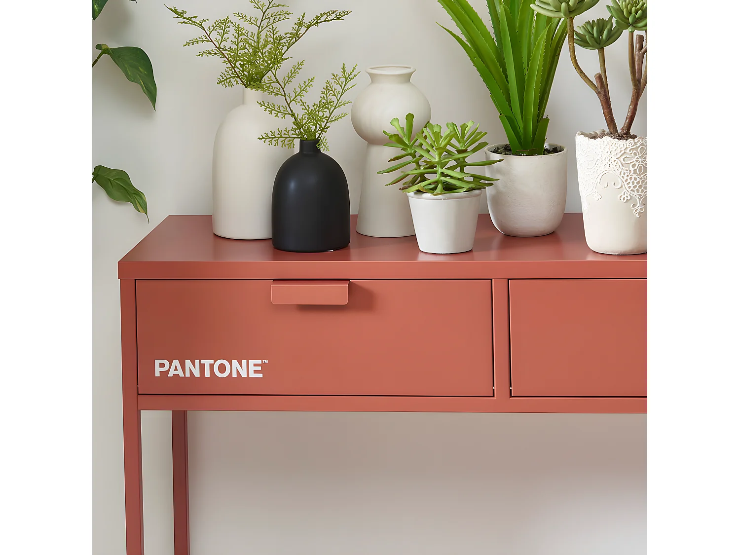 Nino - Console 2 tiroirs en métal PANTONE L100cm - Terracotta