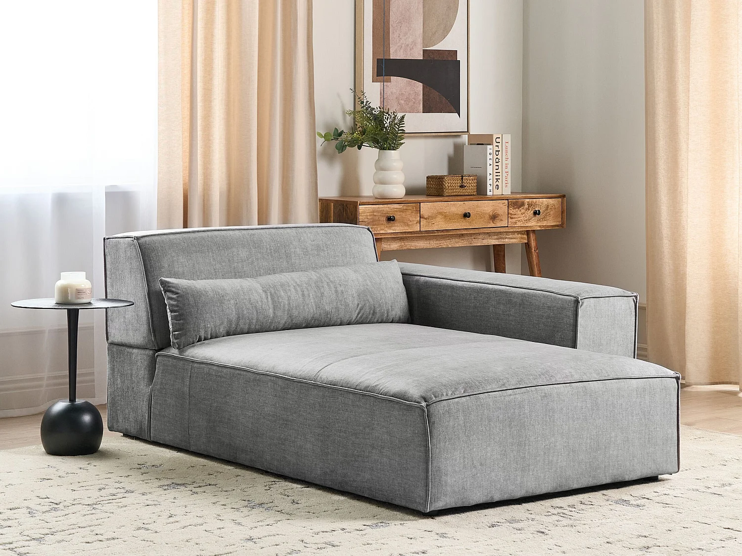 Chaise longue côté gauche HELLNAR Tissu Gris