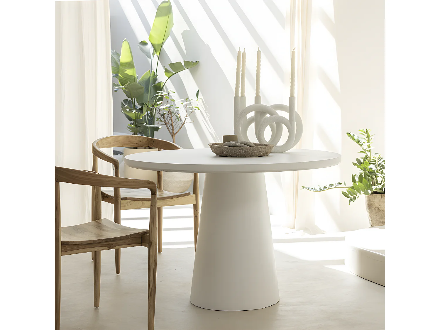 Danli - Table à manger 4 personnes ronde en fibre de ciment - Blanc