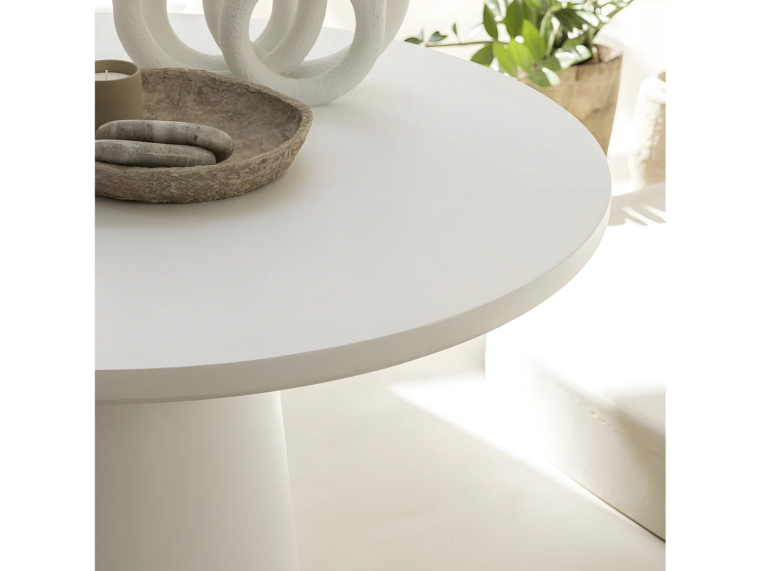 Danli - Table à manger 4 personnes ronde en fibre de ciment - Blanc