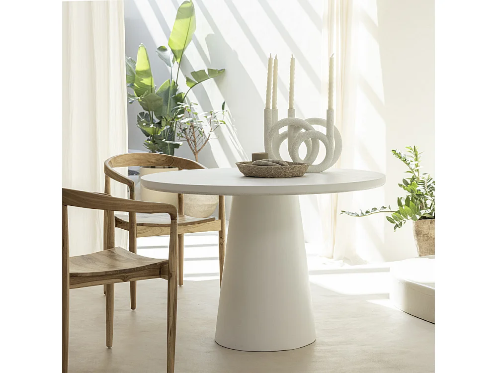 Danli - Table à manger 4 personnes ronde en fibre de ciment - Blanc