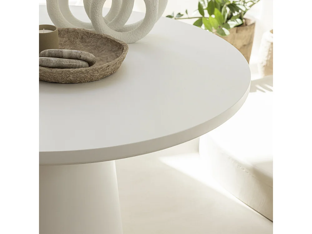 Danli - Table à manger 4 personnes ronde en fibre de ciment - Blanc