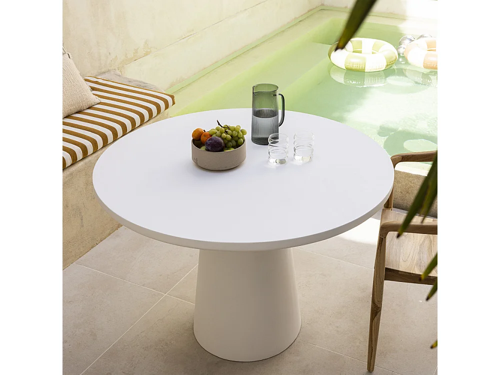 Danli - Table à manger 4 personnes ronde en fibre de ciment - Blanc