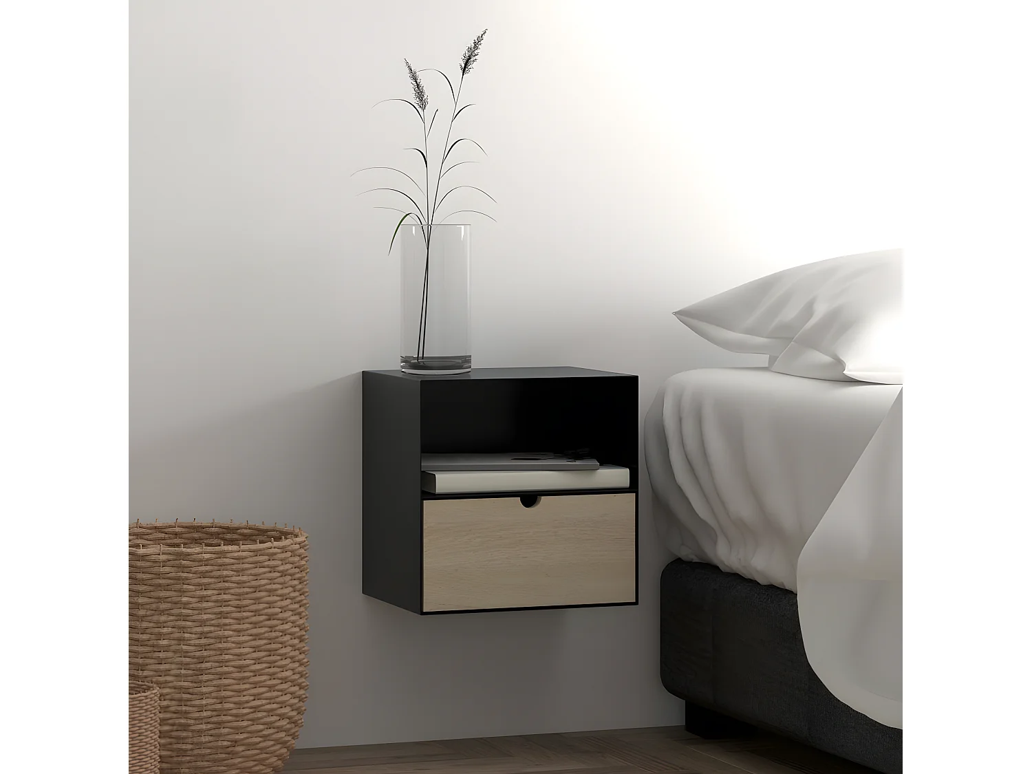 Sematura - Table de chevet murale en métal - Noir